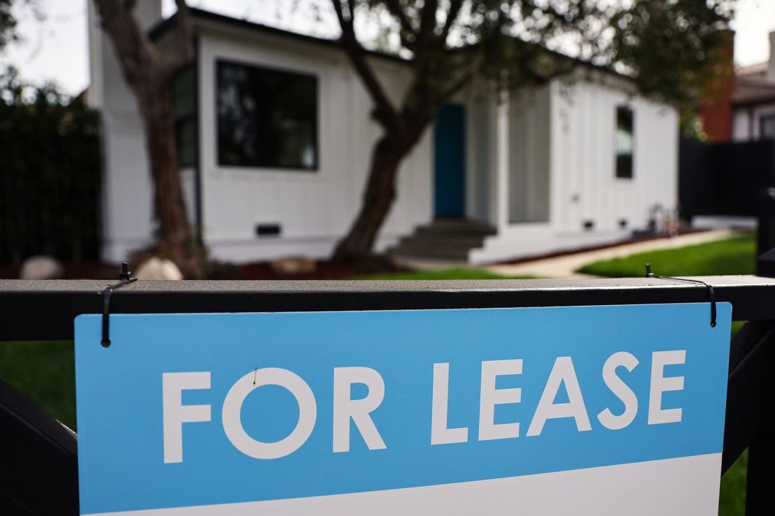 A "For Lease" sign is posted outside a house available for rent on March 15, 2022 in Los Angeles, California.