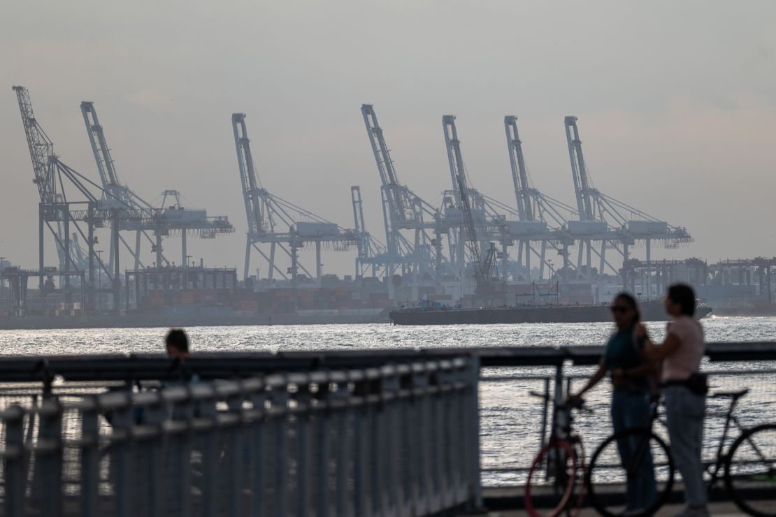 Cranes used for shipping containers at the Port of Newark in New Jersey, pictured on September 30, 2024.