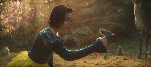 This image released by Disney shows Rachel Zegler in a scene from "Snow White." (Disney via AP)